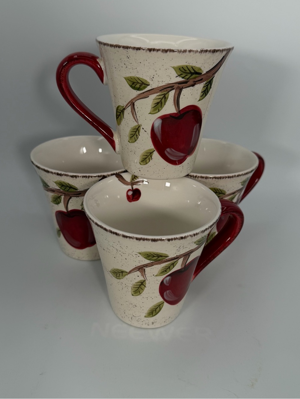 Canterbury Potteries Apple Coffee Mugs Set of 4 Red Fruit 10 oz Farmhouse